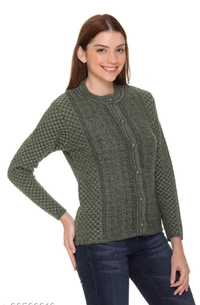 CLAPTON   Women Round Neck  Acrylic Knitting  Wool Green Full Sleeve  Cardigan This is Very Soft &Comfortable Fabric - L, Green, Wool, Knitting, Pack of1